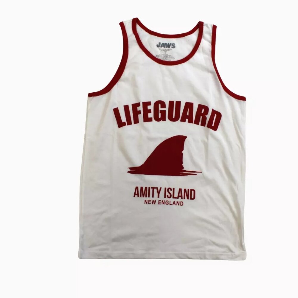 JAWS Mens Lifeguard Amity Island New England White Tank Top Shirt New Small
